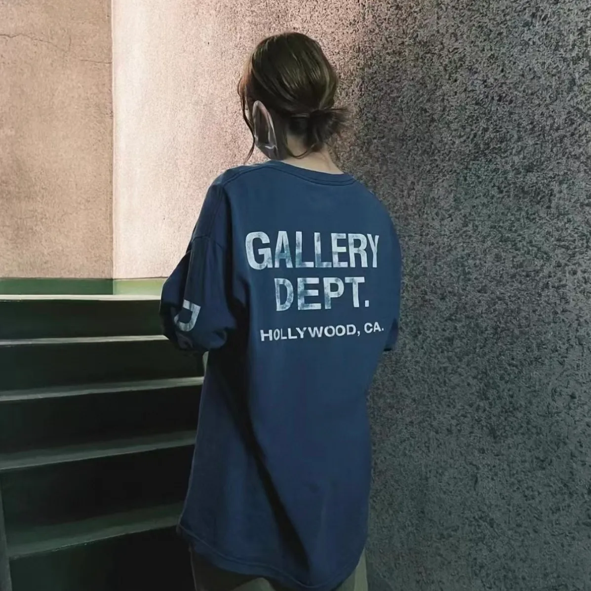 GALLERY DEPT. SOUVENIR L/S TEE Black Basic English Logo Long Sleeves Washed Black S-XL Heavy Washed Vintage Cylindrical Seamless Linen Cotton Fabric